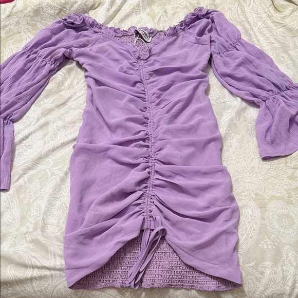 Dresses & Skirts - Purple Ruched Off-Shoulder Dress